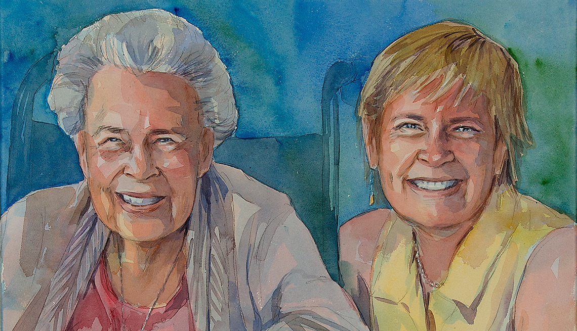A painting of two older women smiling