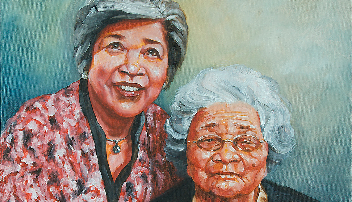 A painting of two women, one named Editha and the other is Cesaria