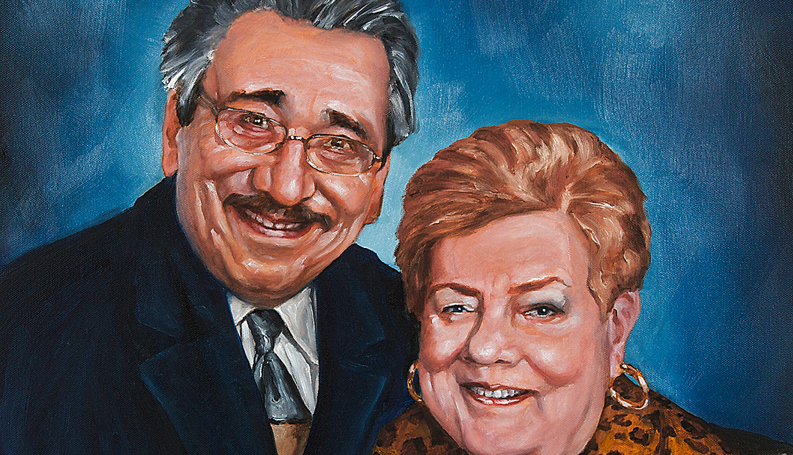 A painting of a man named Gary and a woman named Marge