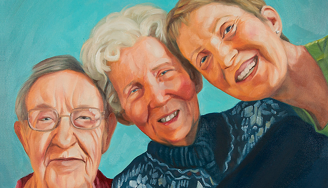 A painting of a man named Ed and two women named Mary and Pat