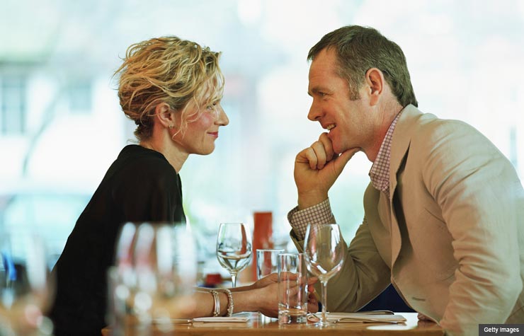Couple sitting together at restaurant