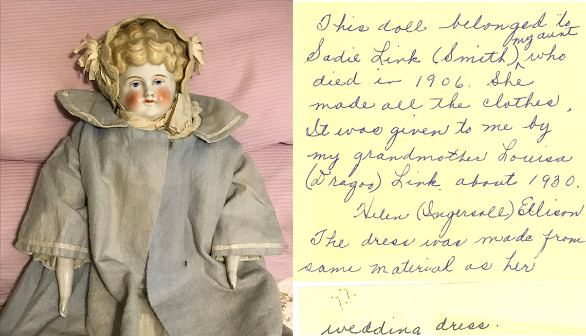 Kim Harrison of Sun City, Arizona, knew she had written down the history of this antique porcelain doll but nearly lost it.