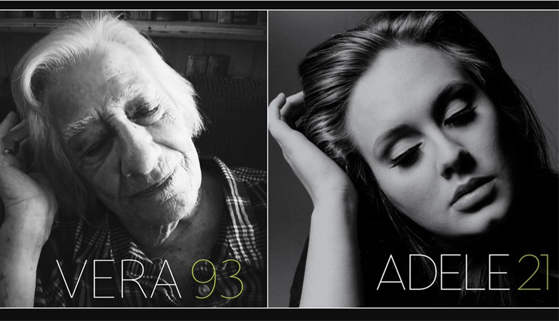 Vera, una mujer de 93 años, recrea la carátula de un álbum de Adele