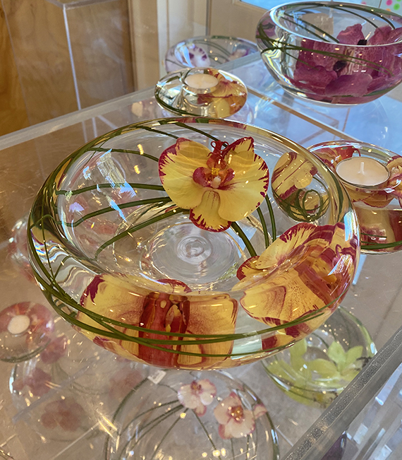 Glass art flowers with orchids