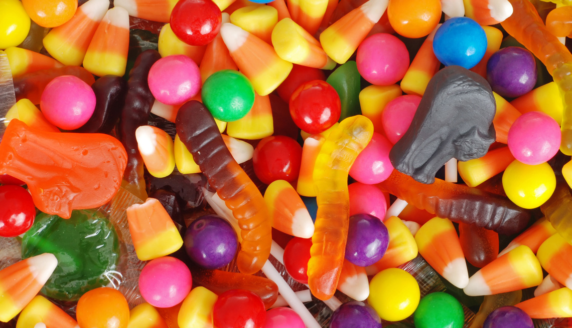 a pile of colorful halloween candy