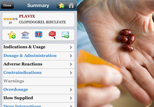Screenshot from iPharmacy; prescription pills in hand.