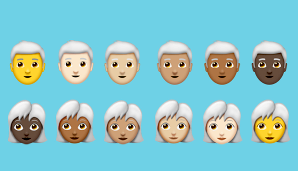 composite of spectrum of emoji faces with grey hair