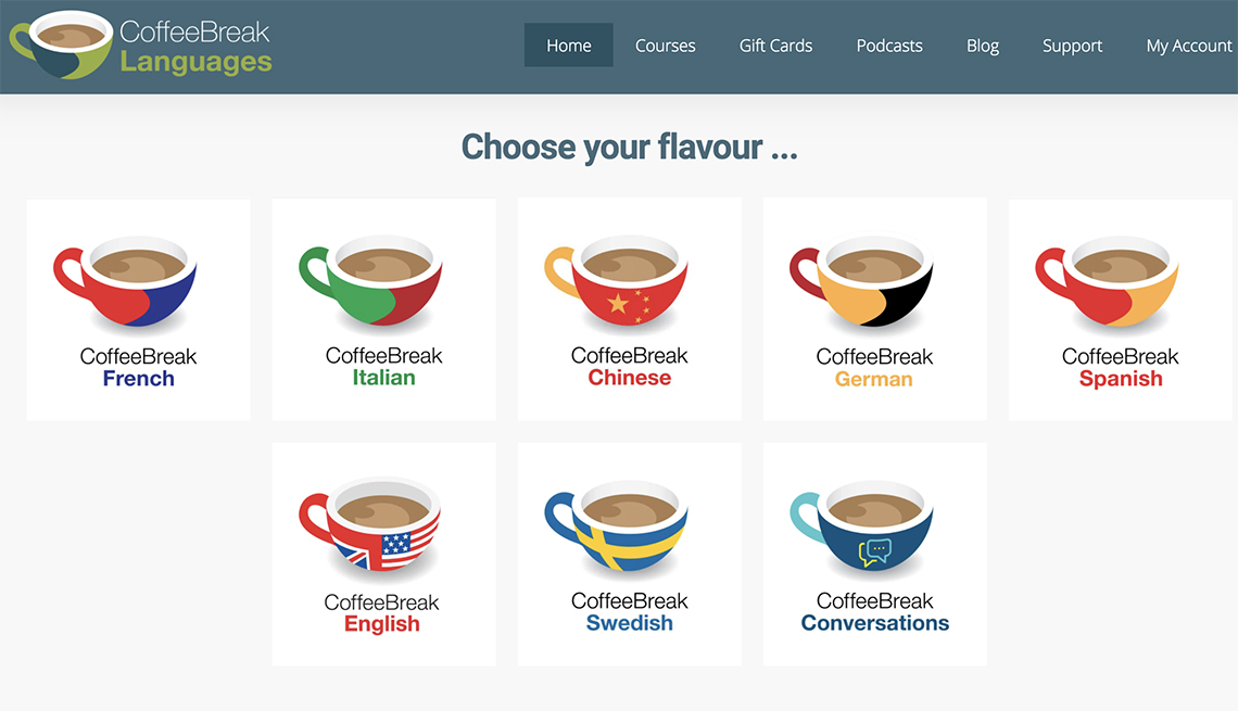 Página de inicio del sitio web de CoffeeBreak Languages