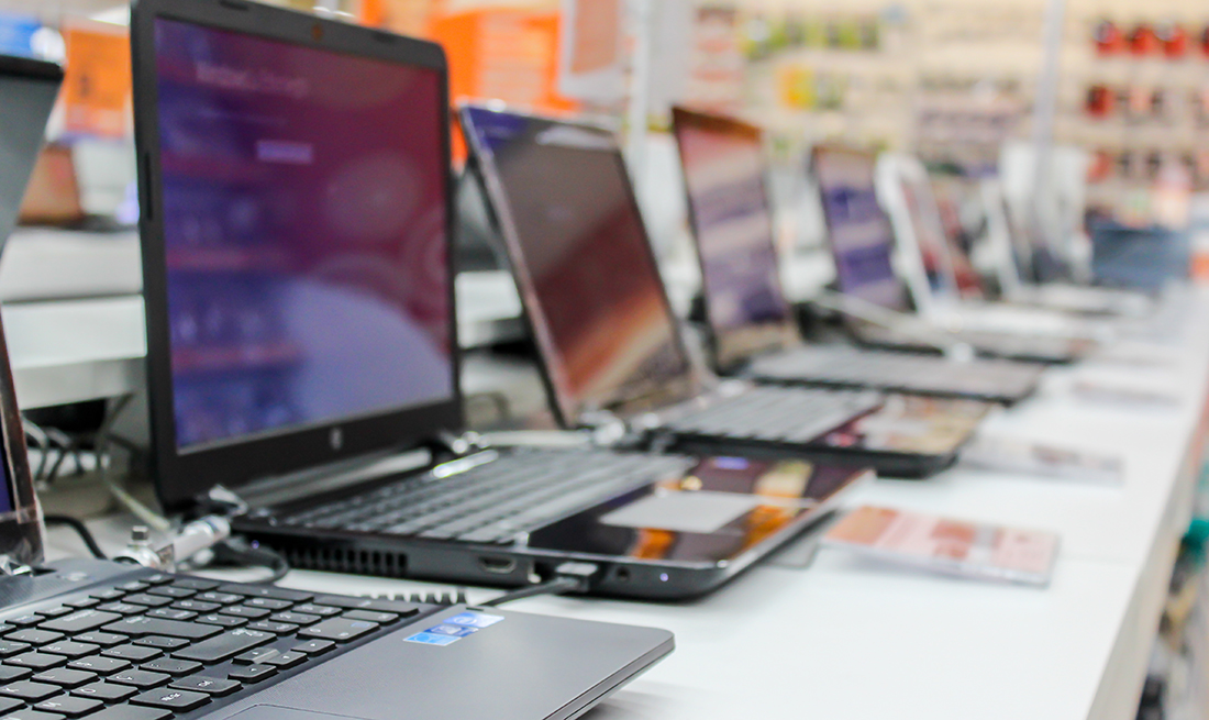 Laptops in line at a store