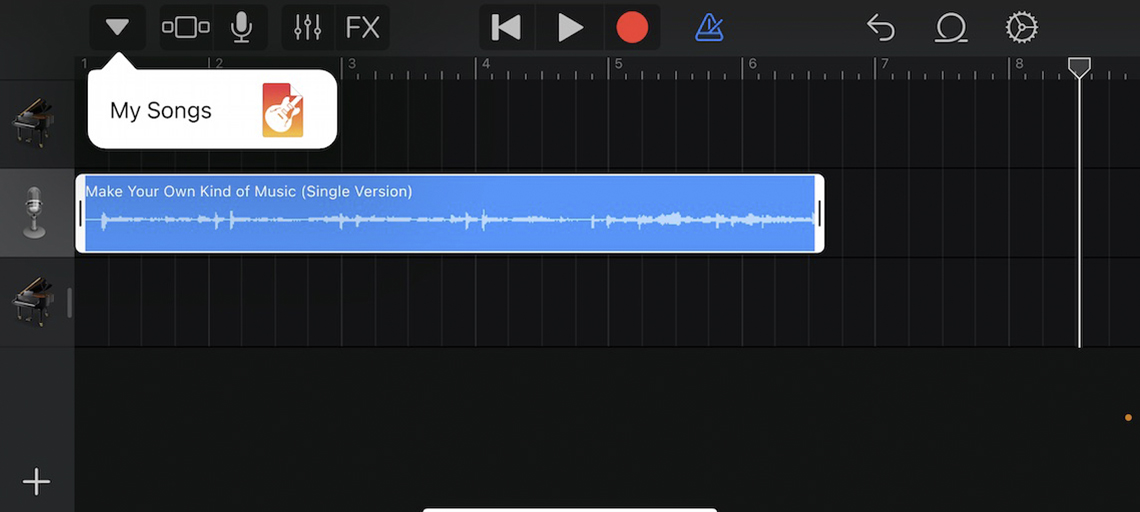 Captura de pantalla de la aplicación Garage Band en un iPhone 