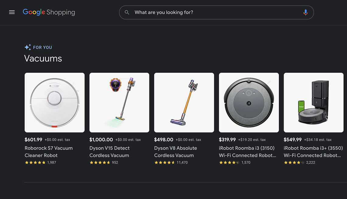 Captura de pantalla de Google Shopping