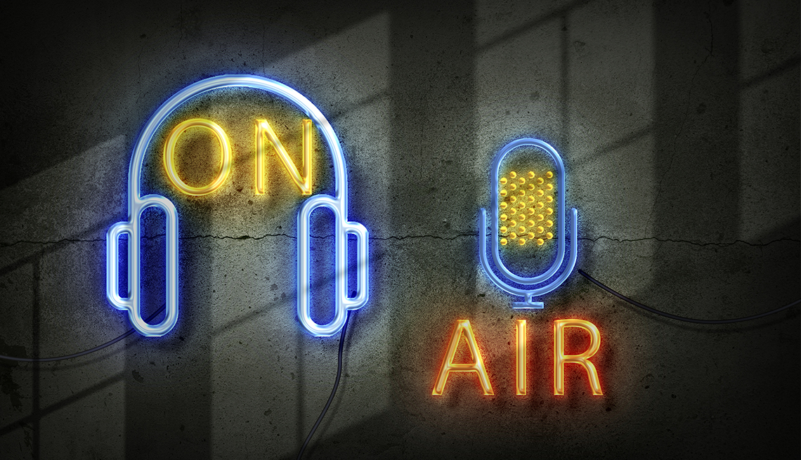 an abstract image showing a microphone and headphones with the words on air