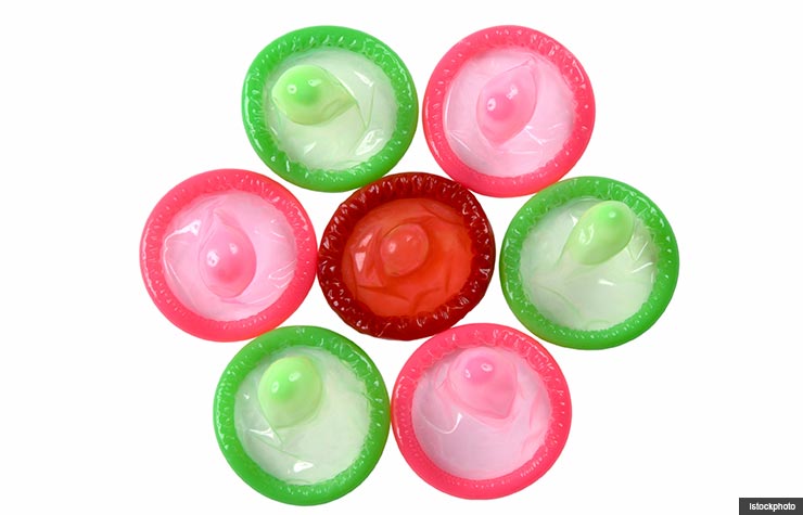 Multi-colored condoms, STI protection for people 45+