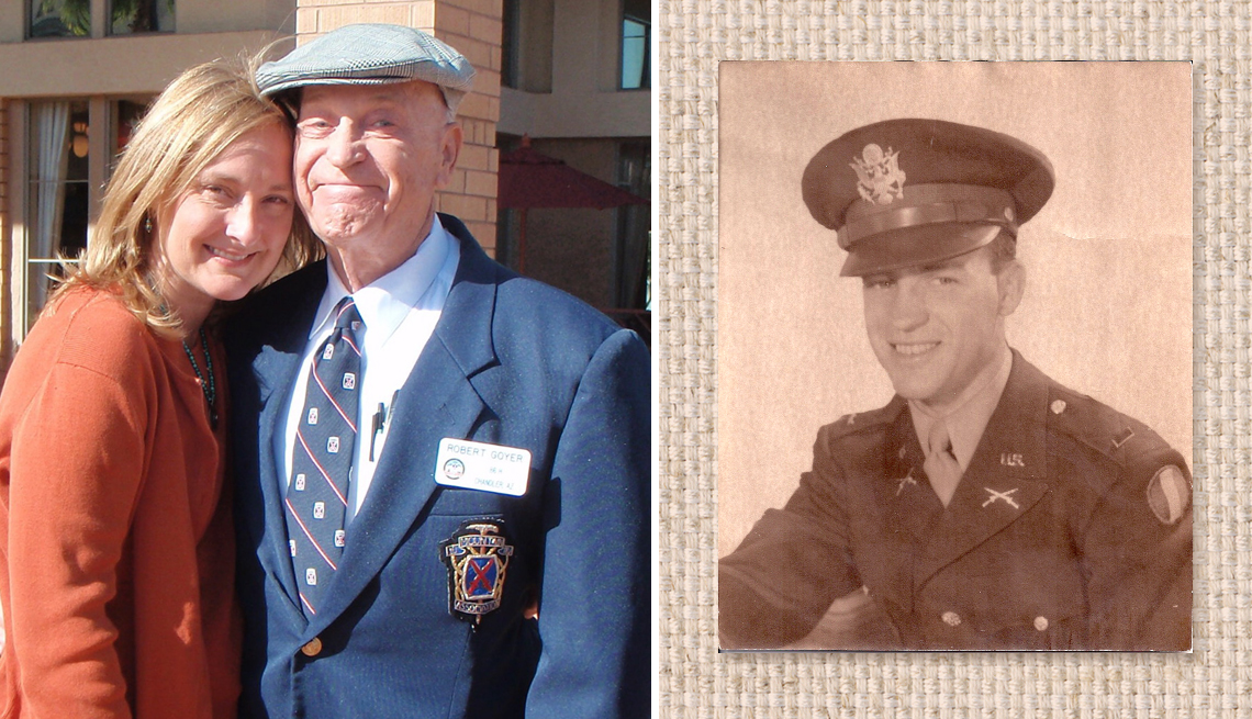 left amy goyer and her father right her father in uniform