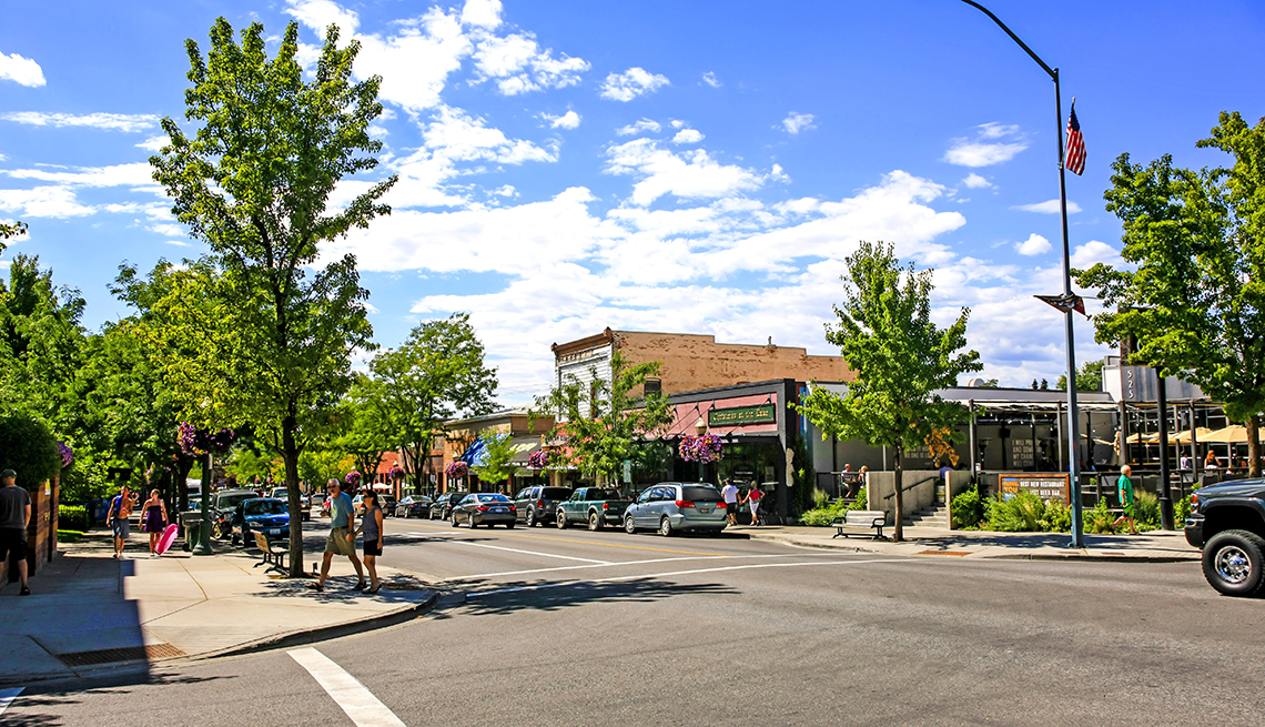 Stores at the intersection of Sherman Avenue in Coeur d'Alene in Idaho. 