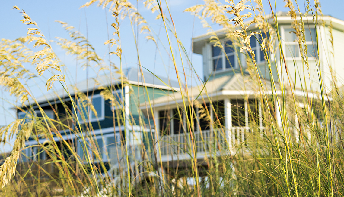 Beach-front homes seen through beach grass in Gulfport, Florida. 