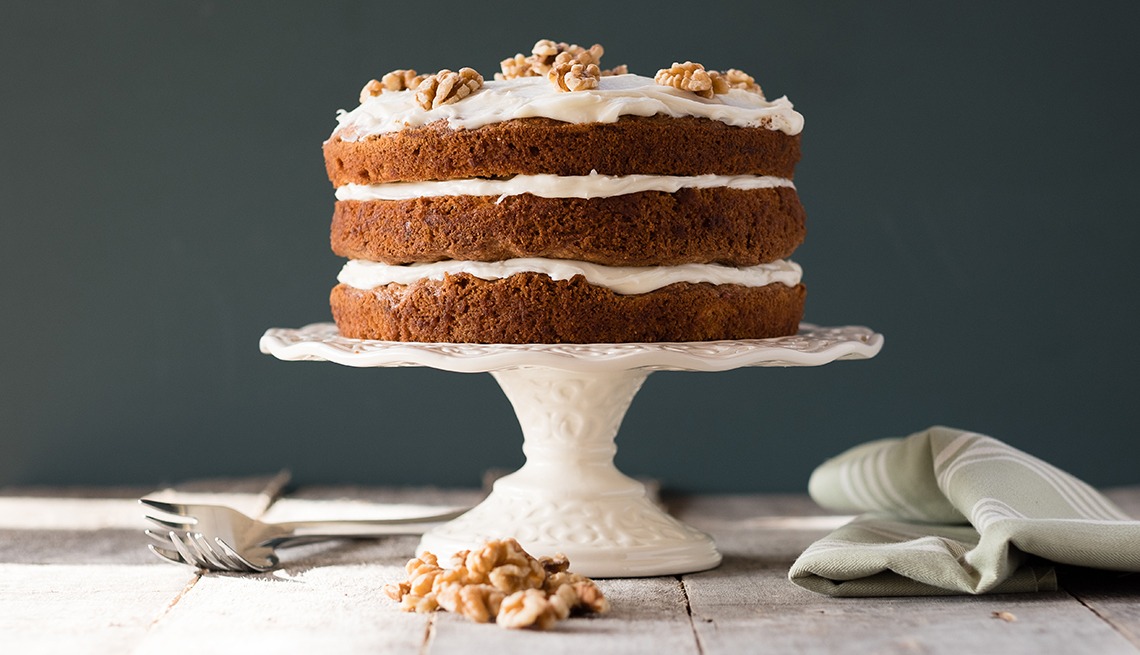 A carrot cake on display