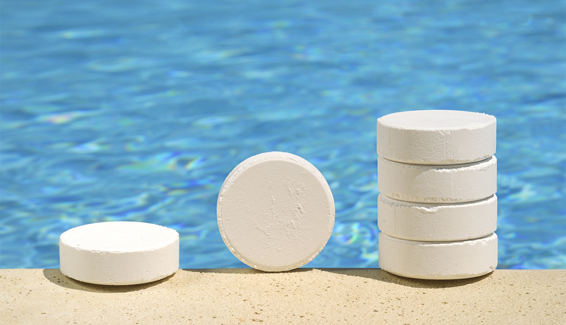 Chlorine tablets near a swimming pool