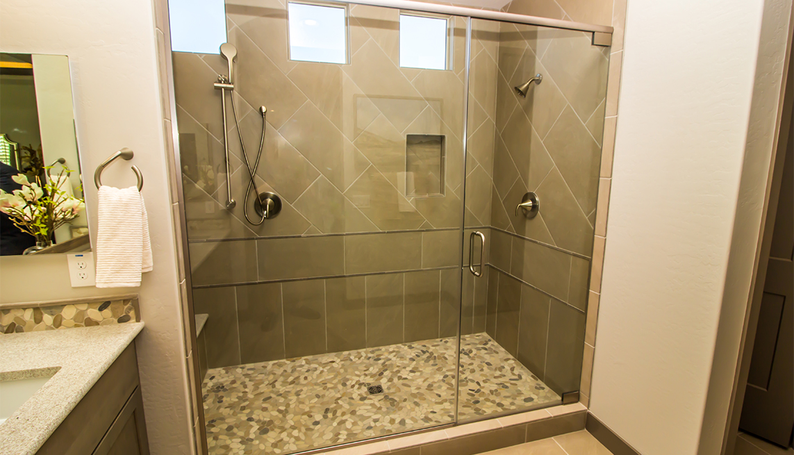 stand-up shower with glass door