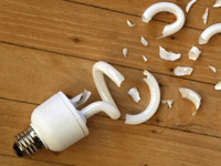 Broken fluorescent bulbs require special cleanup due to mercury inside