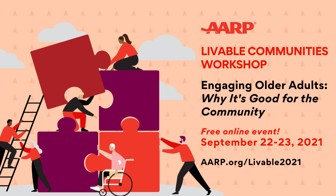 Graphic promoting the Livable Communities Engaging Older Adults workshop