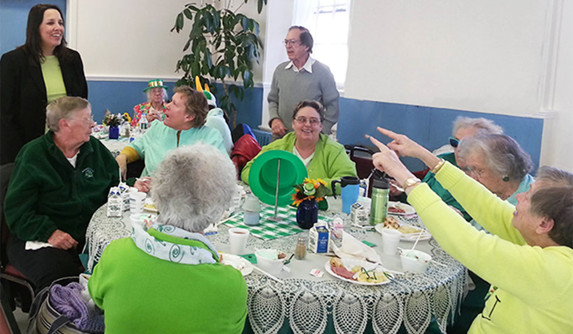 Mayor Kimberley Driscoll attending a St. Patrick's Day party for senior citizens