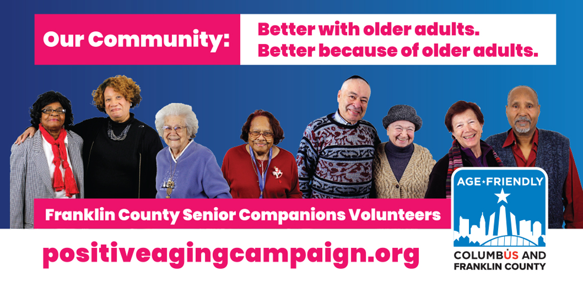 Eight older adults featured in an ad for the Positive Aging Campaign