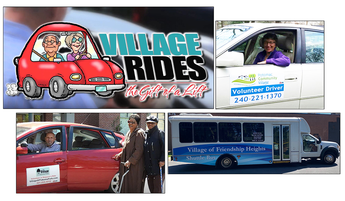 Four images representing the Village Rides program