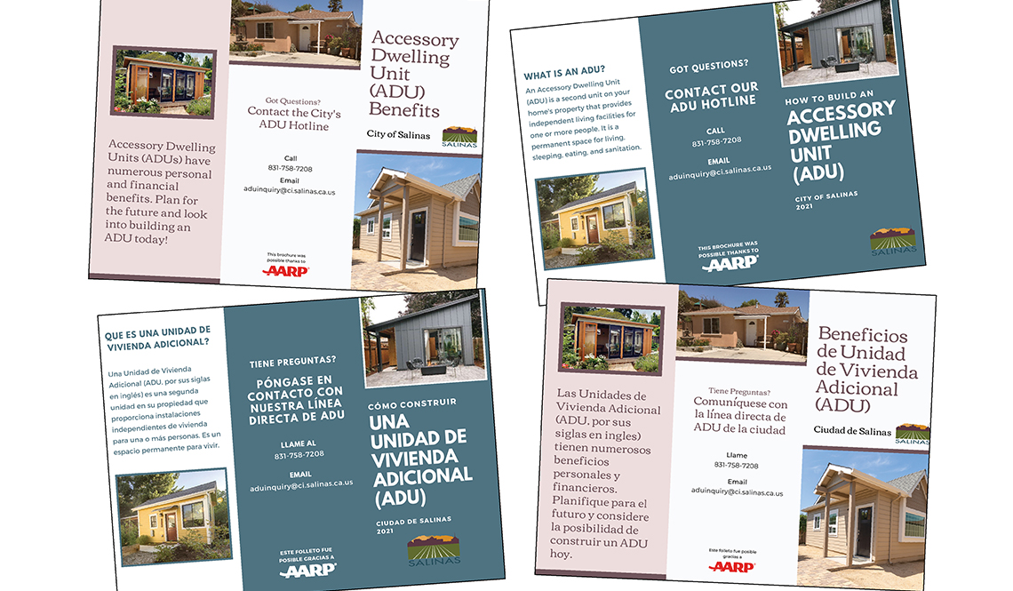 Brochures in English and Spanish about accessory dwelling units