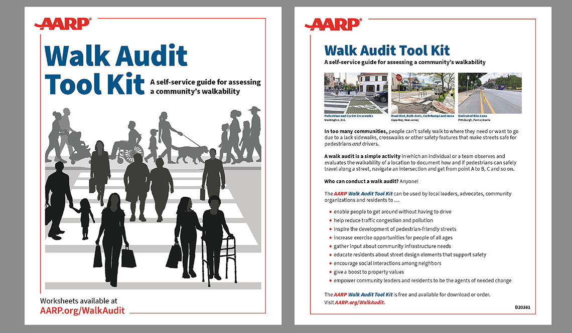 The front and back covers of the AARP Walk Audit Tool Kit