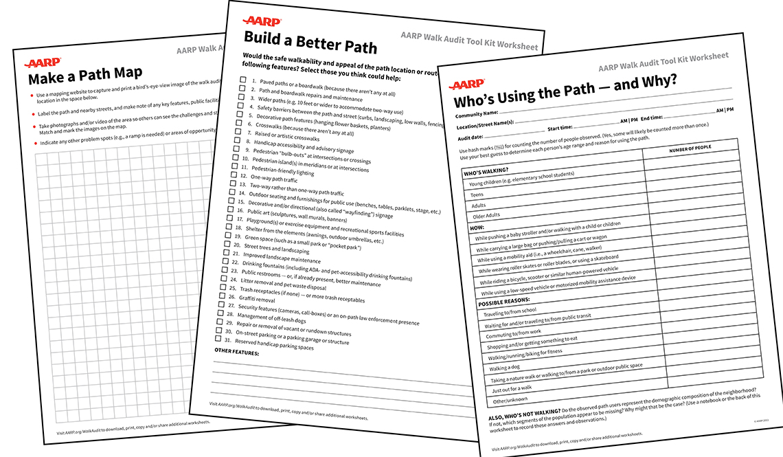 3 AARP Walk Audit Worksheets for paths