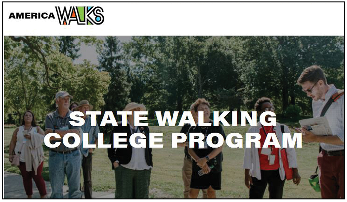 Website banner for the America Walks State Walking College Program