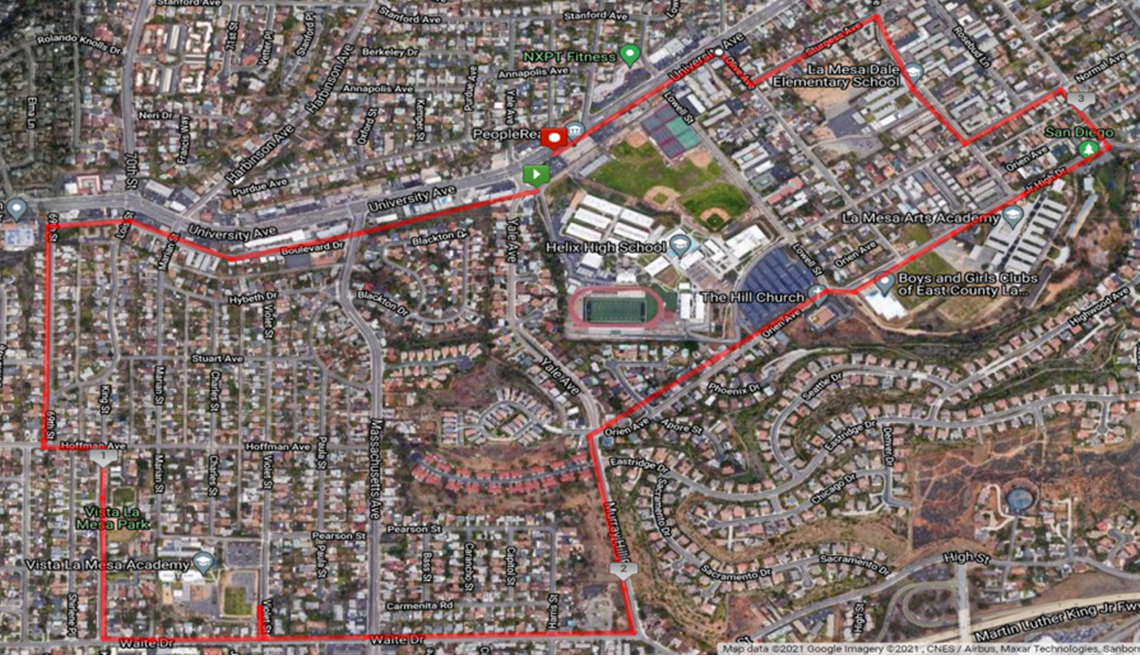 The proposed path of the West La Mesa Urban Trail