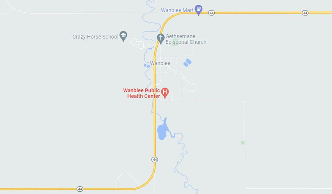 Wanblee, South Dakota, as shown on Google Maps.