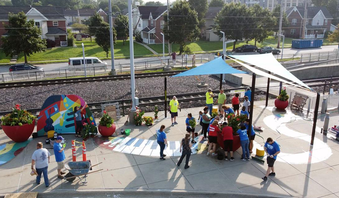 Placemaking features at the Emerson Park Transit Center