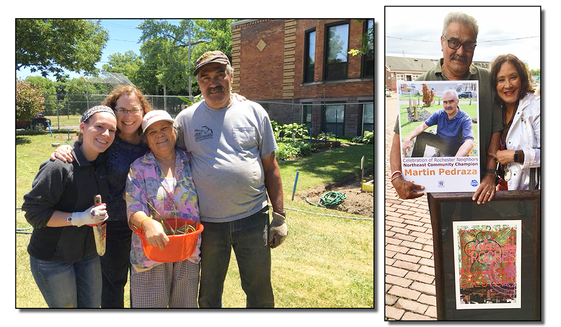 2 photos showing Rochester resident and volunteer Martin Pedraza