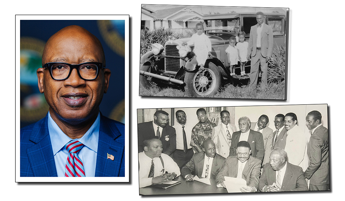 3 images showing St. Petersburg Mayor Ken Welch as well as old photos of his relatives