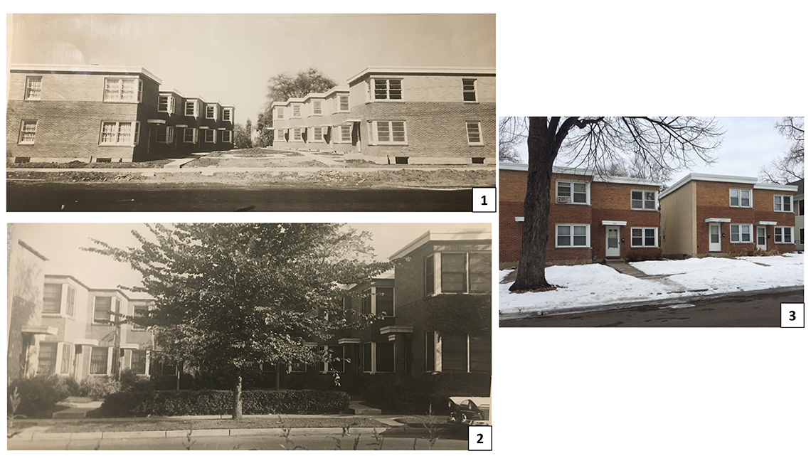 Images of the Rangh Court townhomes during construction, while lived in and after being relocated