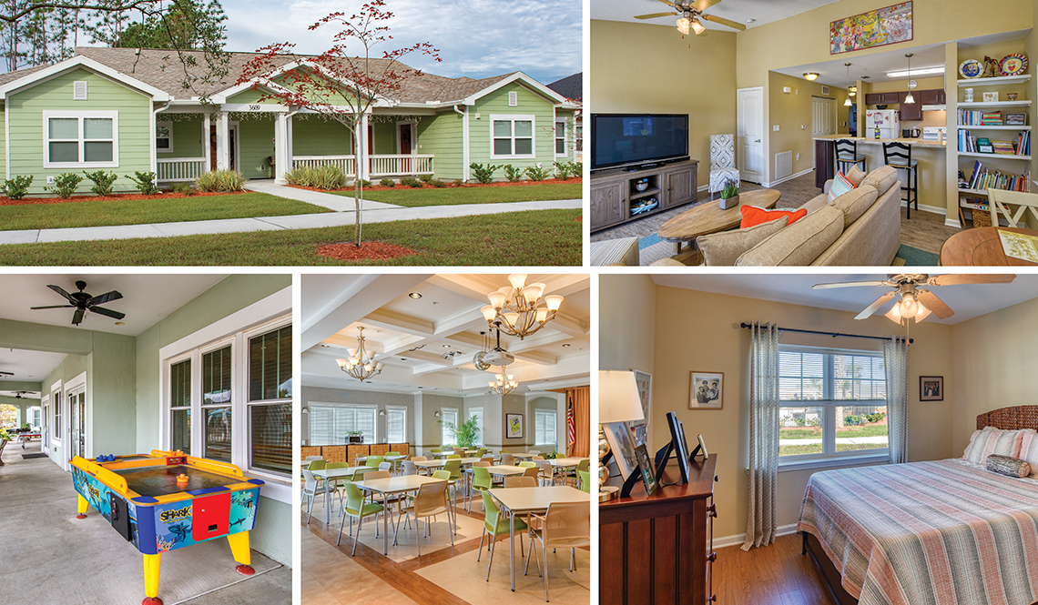 Six photos showing the residences at The Jacksonville Arc Village