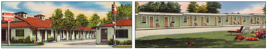 Two illustrations from motel postcards