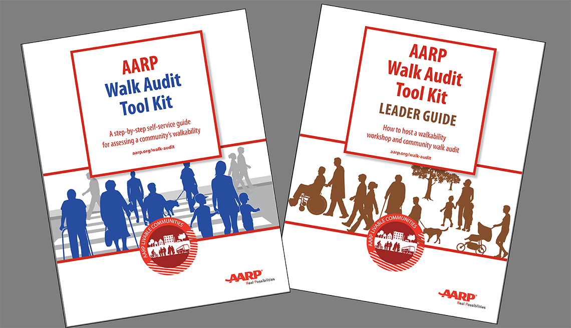 Covers of the AARP Walk Audit Tool Kit and Leader Guide
