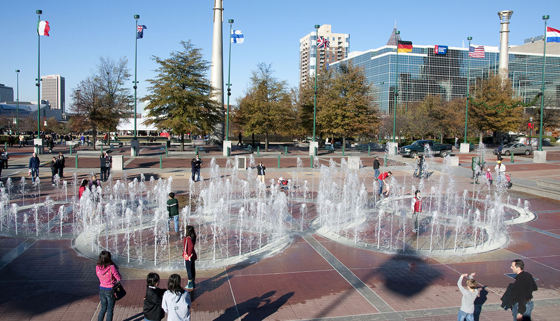 Downtown Atlanta, Georgia, Fountains, Families, Buildings In Background, City, Livable Communities, Great Cities For Older Adults