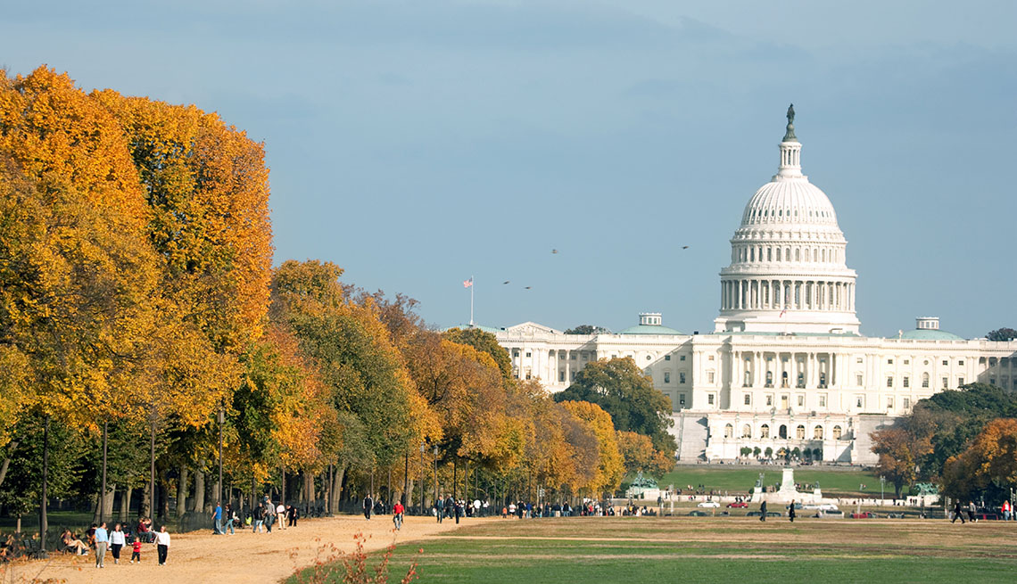 The National Mall With The US Capitol Building In Washington, DC, City, Tourists, Autumn, Livable Communities, Great Cities For Older Adults