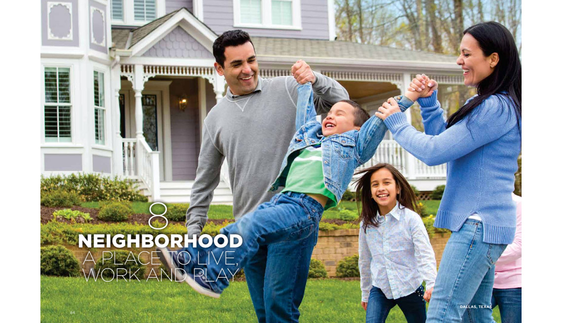 Family, Outdoors, House In Background, Smiling Parents Swing Young Son With Daughters In Background, Where We Live, Neighborhoods, Livable Communities