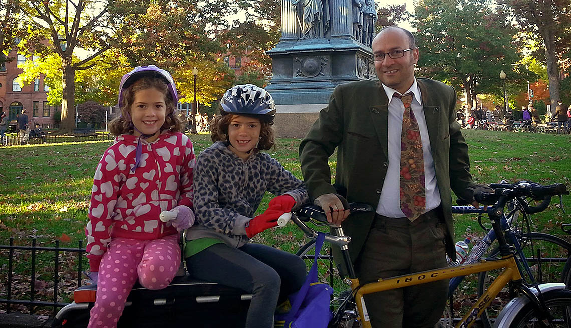Family Of Three, Bike, Park, Father,Two Daughters, How To Go Car Free, Livable Communities