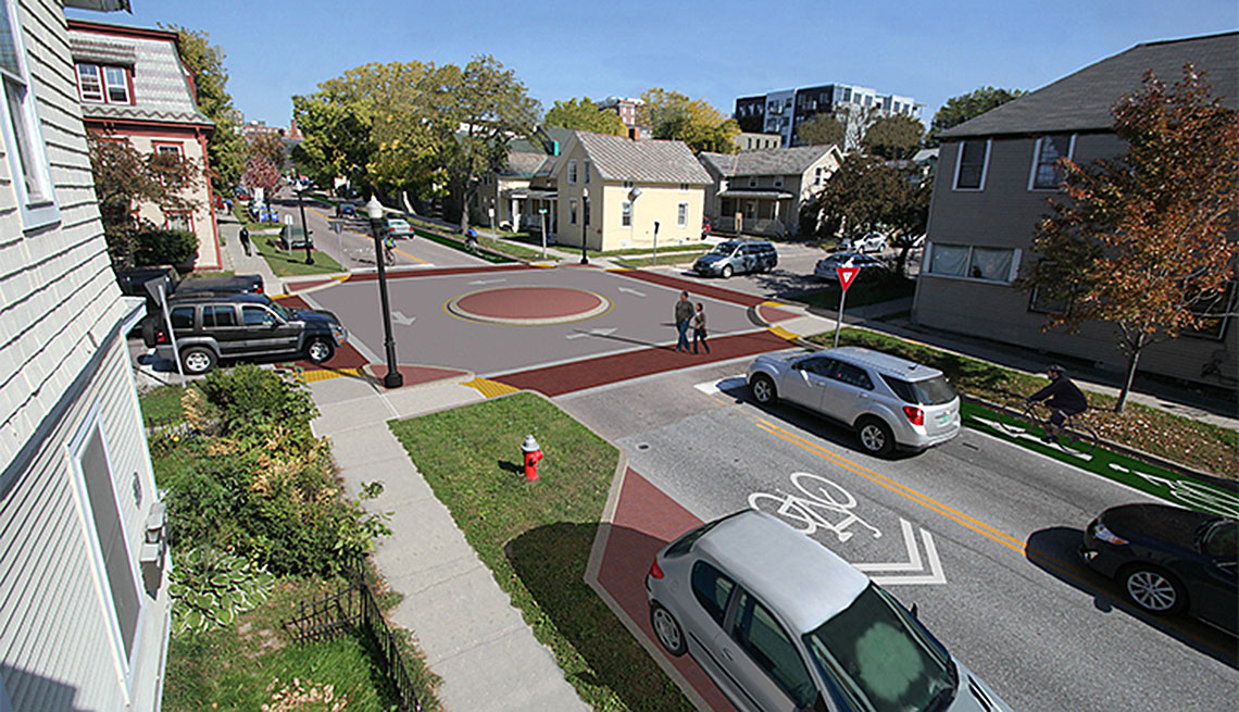 Burlington Vermont Road After Renovation Proposal, Rendered Drawing, Rural Road Solutions, Livable Communities