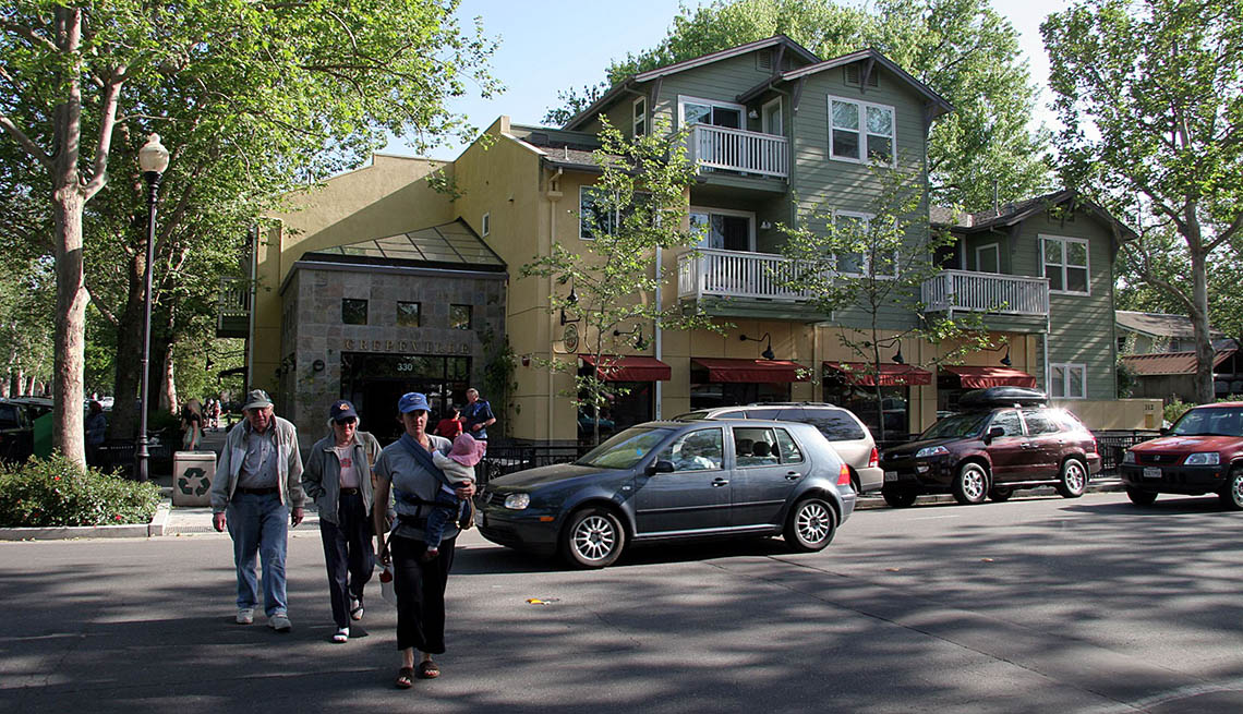 Mixed Use Building, Family, Cars, Street, Livable Communities, Long Range Community Projects