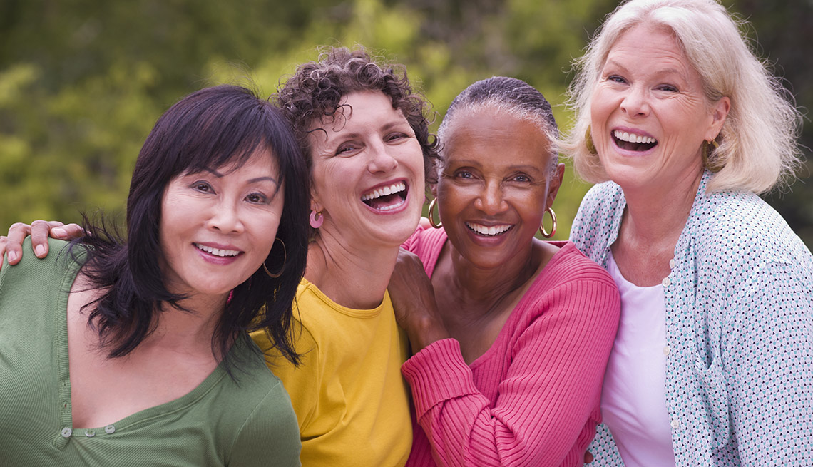 Group Of Smiling And Laughing Women Of Different Races, Mature Women, Friends, Socializing, In Livable Communities Slideshow