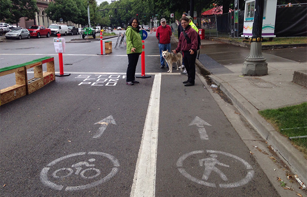 Pedestrian and bike lane in Portland, Oregon