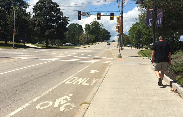 A dedicated bicycle lane in Durham, New Hampshire